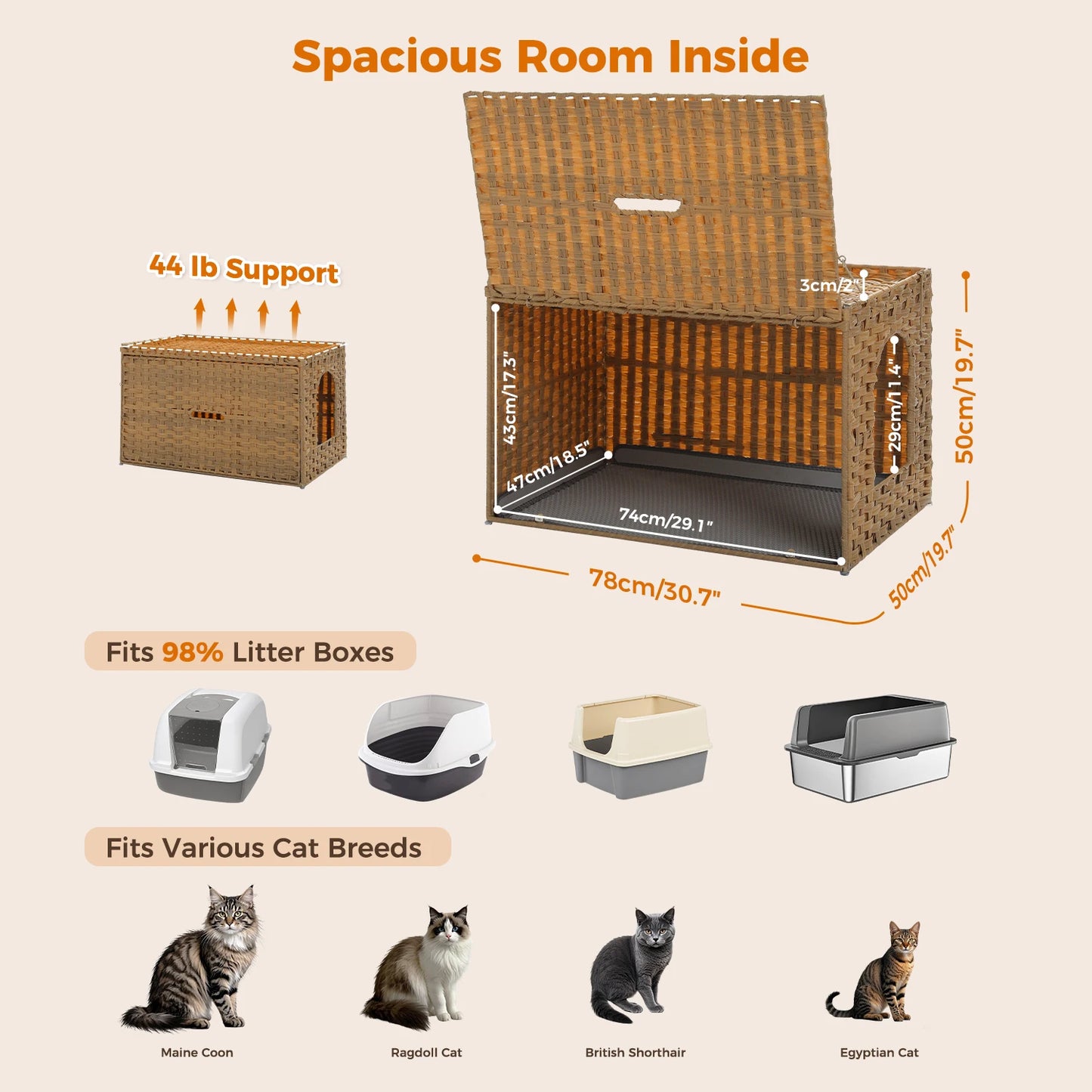 PEQULTICN Rattan Cat Litter Box Enclosure With Taller Doorway
