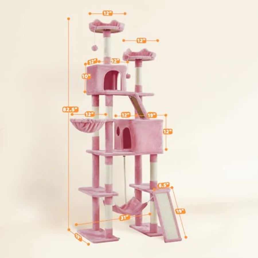 Tall Cat Tree With Perches And Cozy Basket For Cats