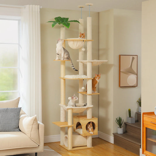 PAWZ Road Adjustable Wooden Cat Tree With Hammock And Scratching Posts