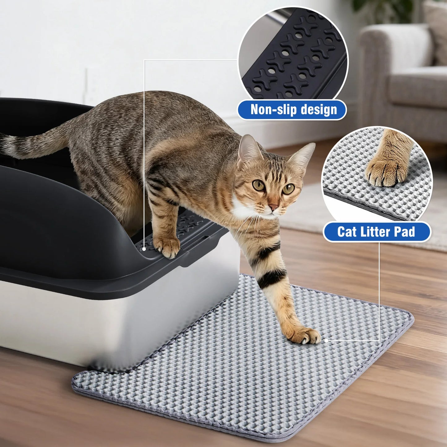 JHK Stainless Steel Cat Litter Box With Lid And Mat