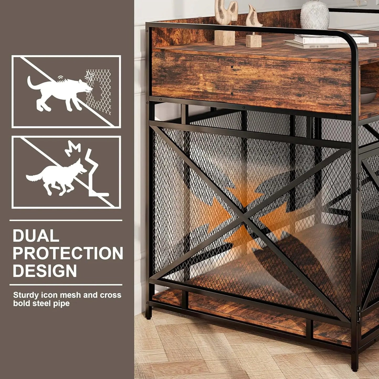 Heavy Duty Wooden Dog Crate End Table With Drawers