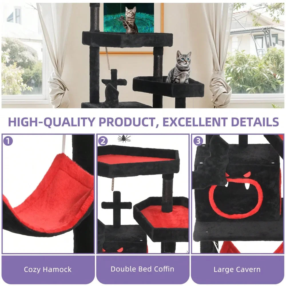 Gothic Cat Tree Tower For Indoor Cats With Spider Hanging