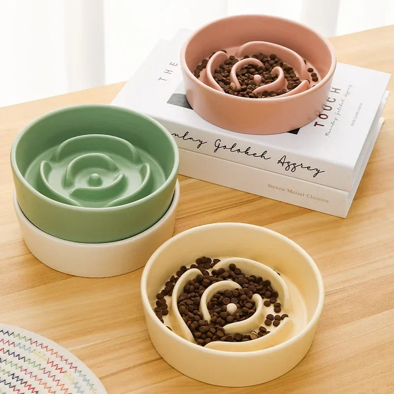 Ceramic Slow Feeder Pet Bowl for Cats and Dogs Puppies