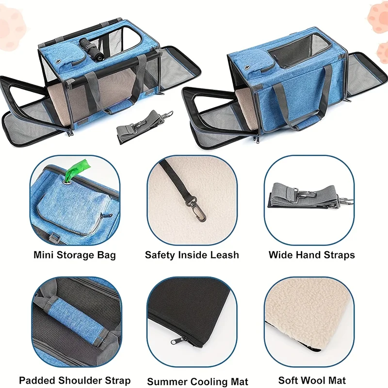 1pc Large Cat Bags Portable Dog Carrier Bag Mesh Breathable Folding Handbag Airline Approved Travel Pet Bag Kitten Transport Bag