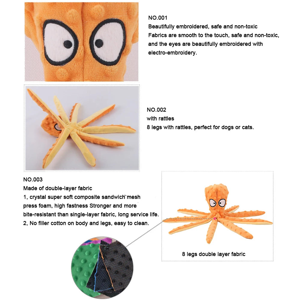 Octopus Dog Toy No Stuffing Squeaky Plush Puzzle Toy