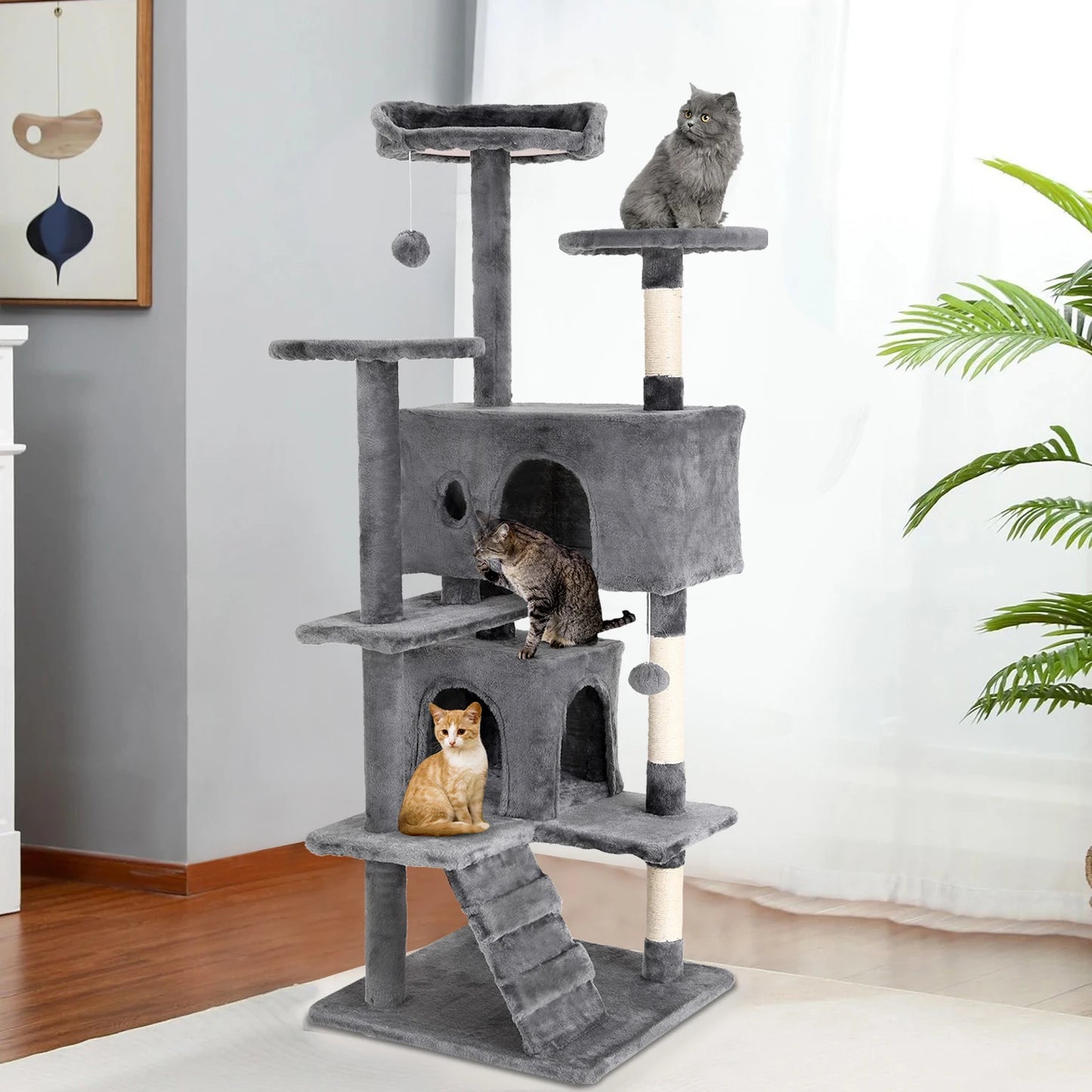Cat Tree Tower With Sisal Scratching Posts And Dangling Ball