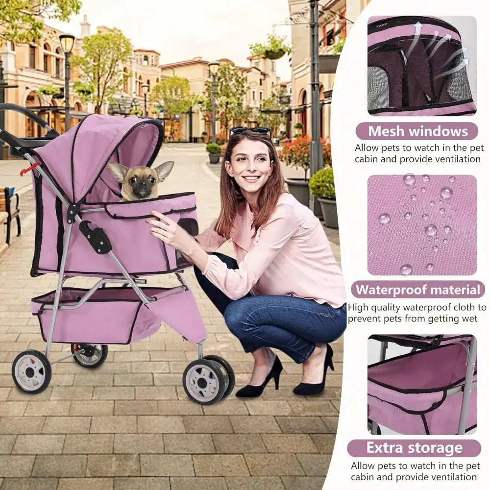 Three Wheel Pet Stroller For Cats And Dogs Folding Carrier