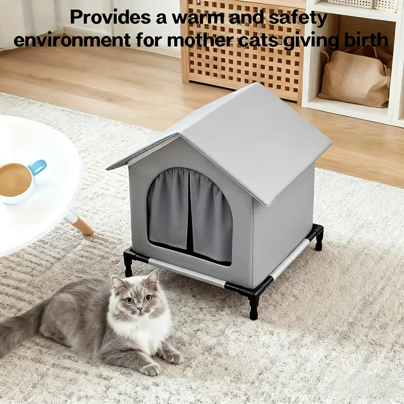 Outdoor Cat House With Stand Insulated Shelter And Blankets