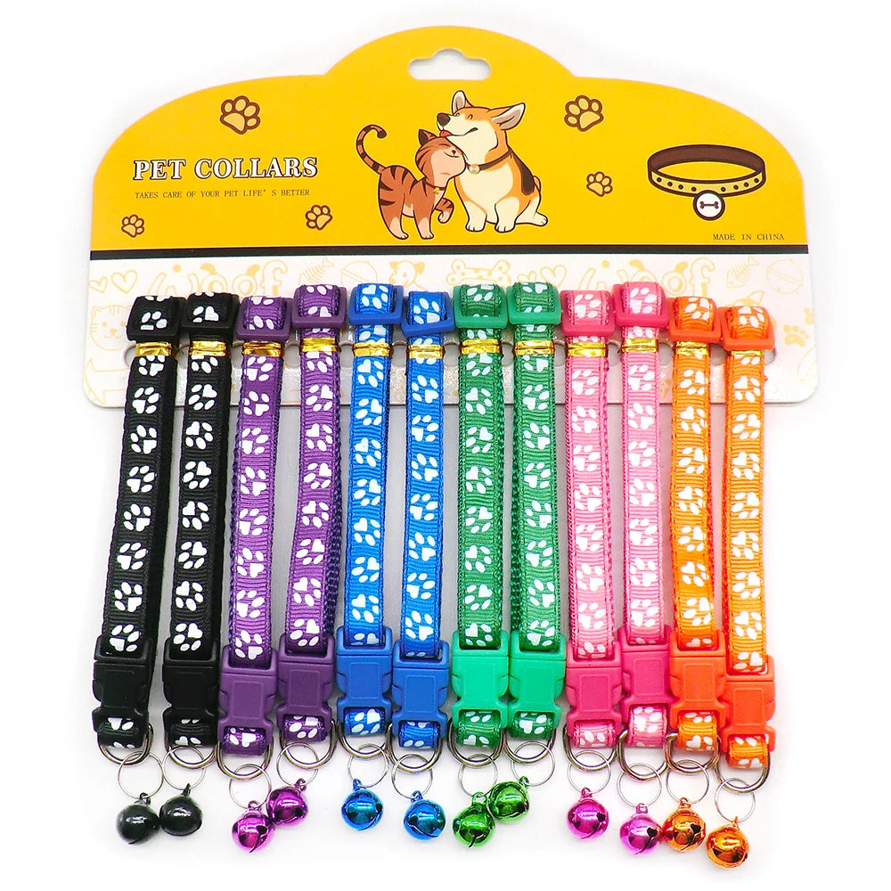 12Pcs Mix Color Anti-Lost Dog and Cat Collars with Bell Footprint
