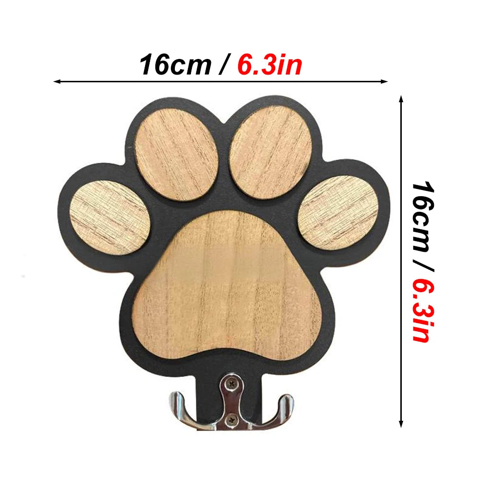 Paw Print Wooden Dog Leash Hanger Wall Hook Holder