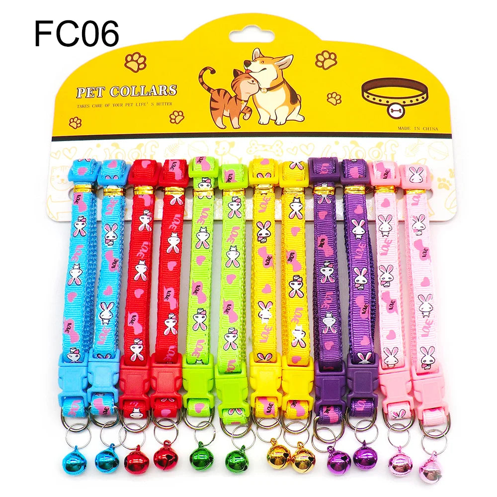 12Pcs Mix Color Anti-Lost Dog and Cat Collars with Bell Footprint