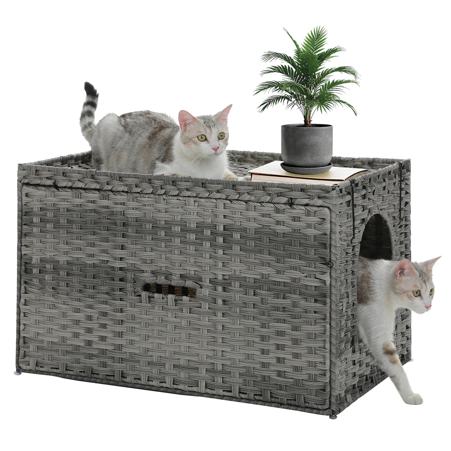 PEQULTICN Rattan Cat Litter Box Enclosure With Taller Doorway