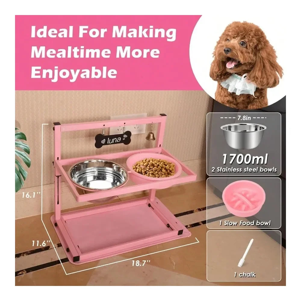 Elevated Dog Bowl Stand With Two Slow Feeder Bowls