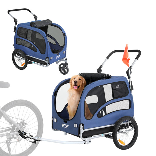 SucceBuy 100 lbs Dog Bike Trailer 2-in-1 Pet Stroller Cart Bicycle Carrier with Wheels Coupler Reflectors Flag for Dogs Travel