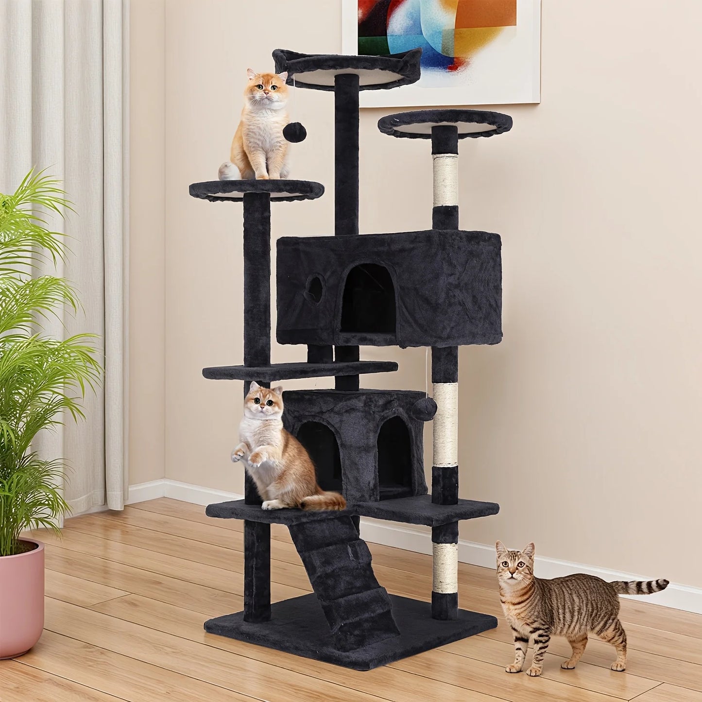 Cat Tree Tower With Sisal Scratching Posts And Dangling Ball