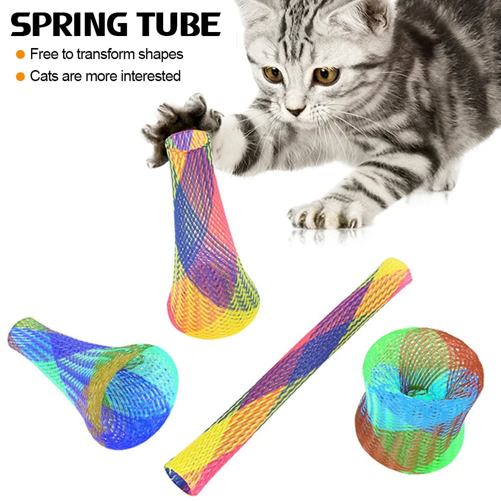 Kitten Cat Spring Toys Set Colorful Interactive Telescopic Coils