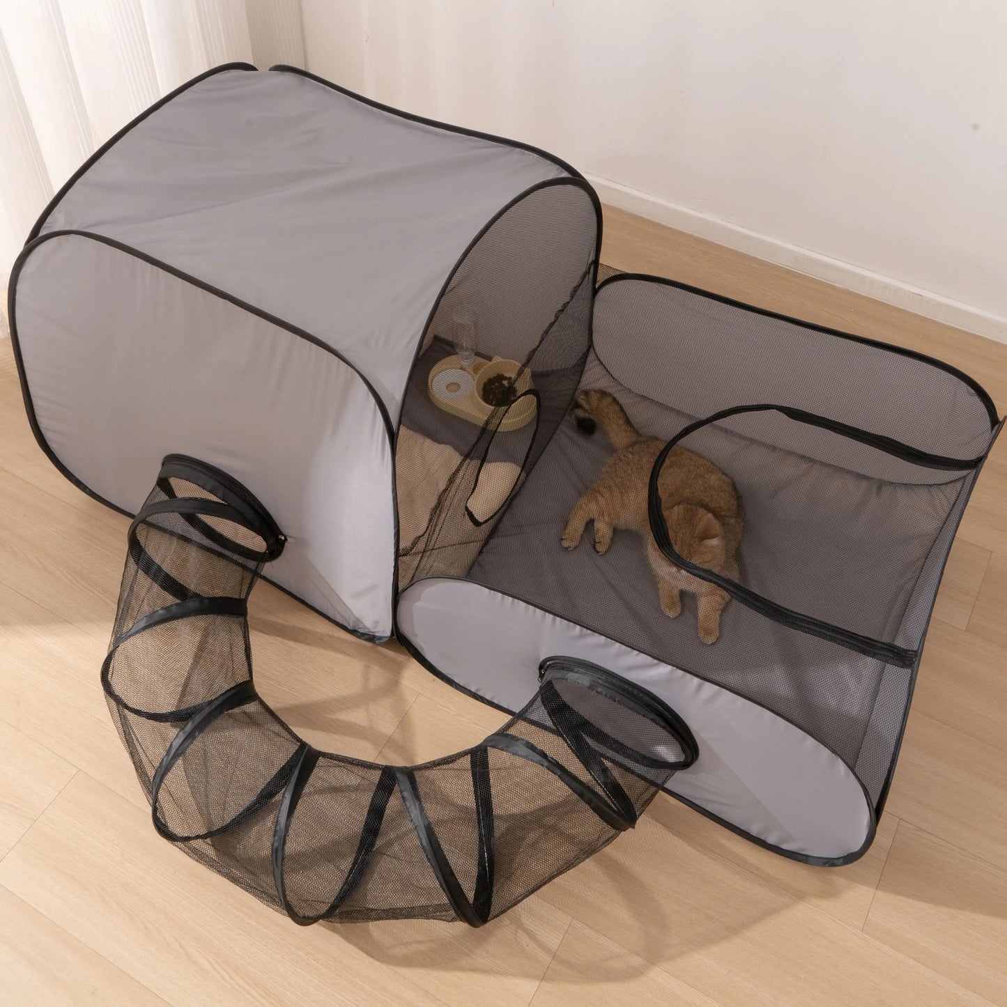 Foldable Pet Bed With Play Tunnel For Cats And Dogs