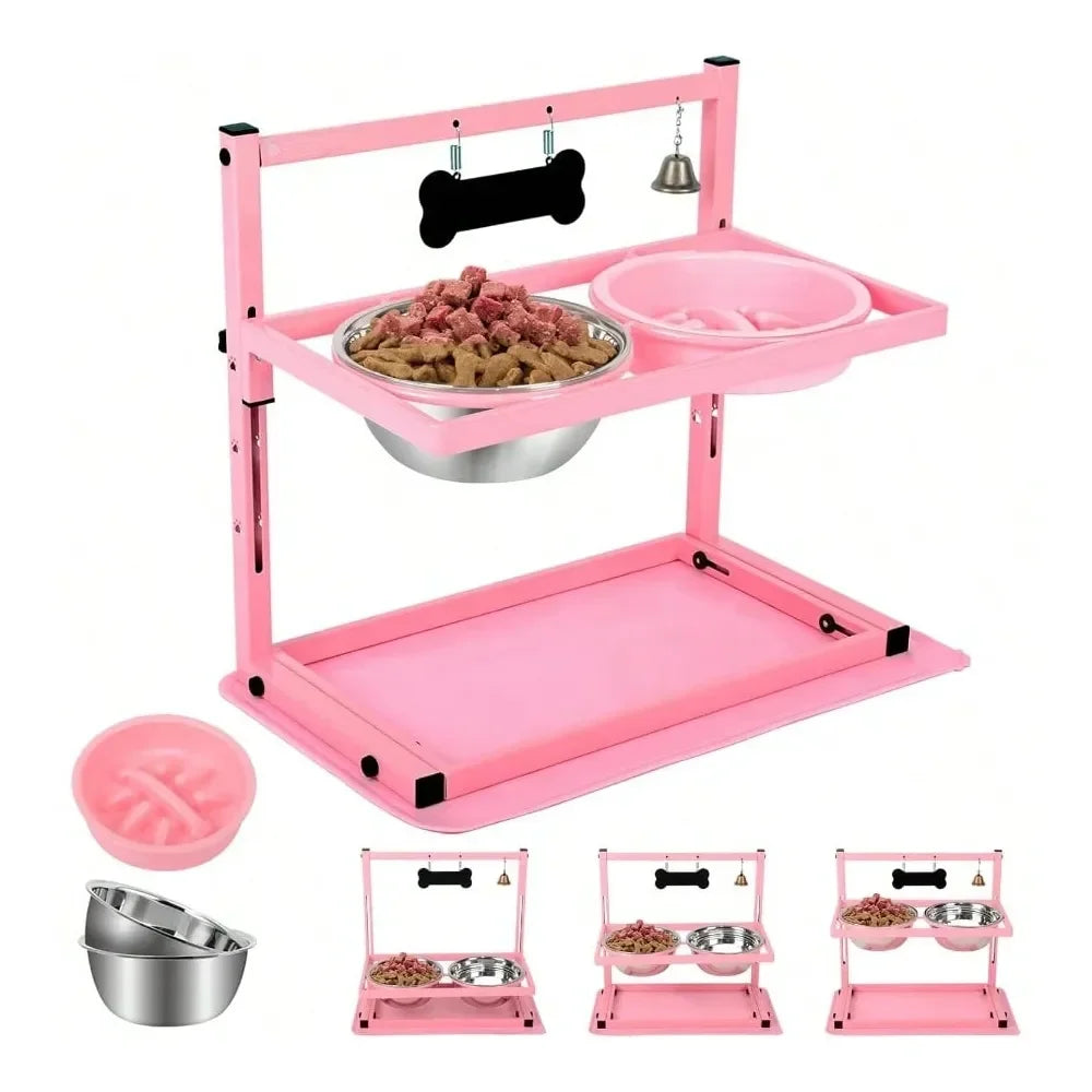 Elevated Dog Bowl Stand With Two Slow Feeder Bowls