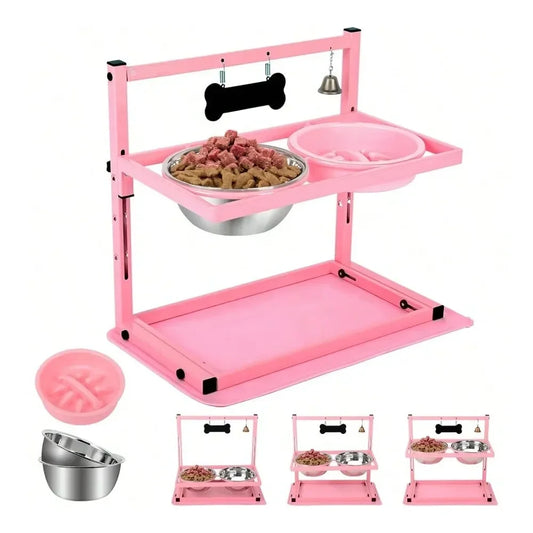 Elevated Dog Bowl Stand With Two Slow Feeder Bowls