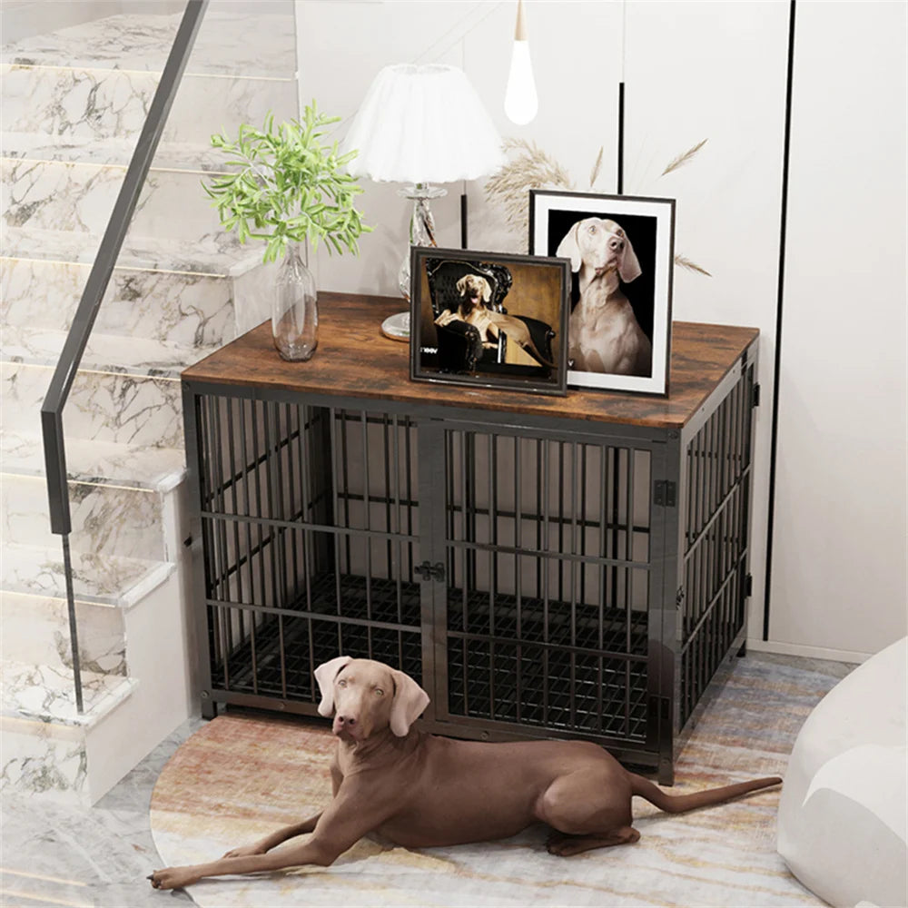 BORWARTH Indoor Wooden Dog Crate Elevated Kennel End Table