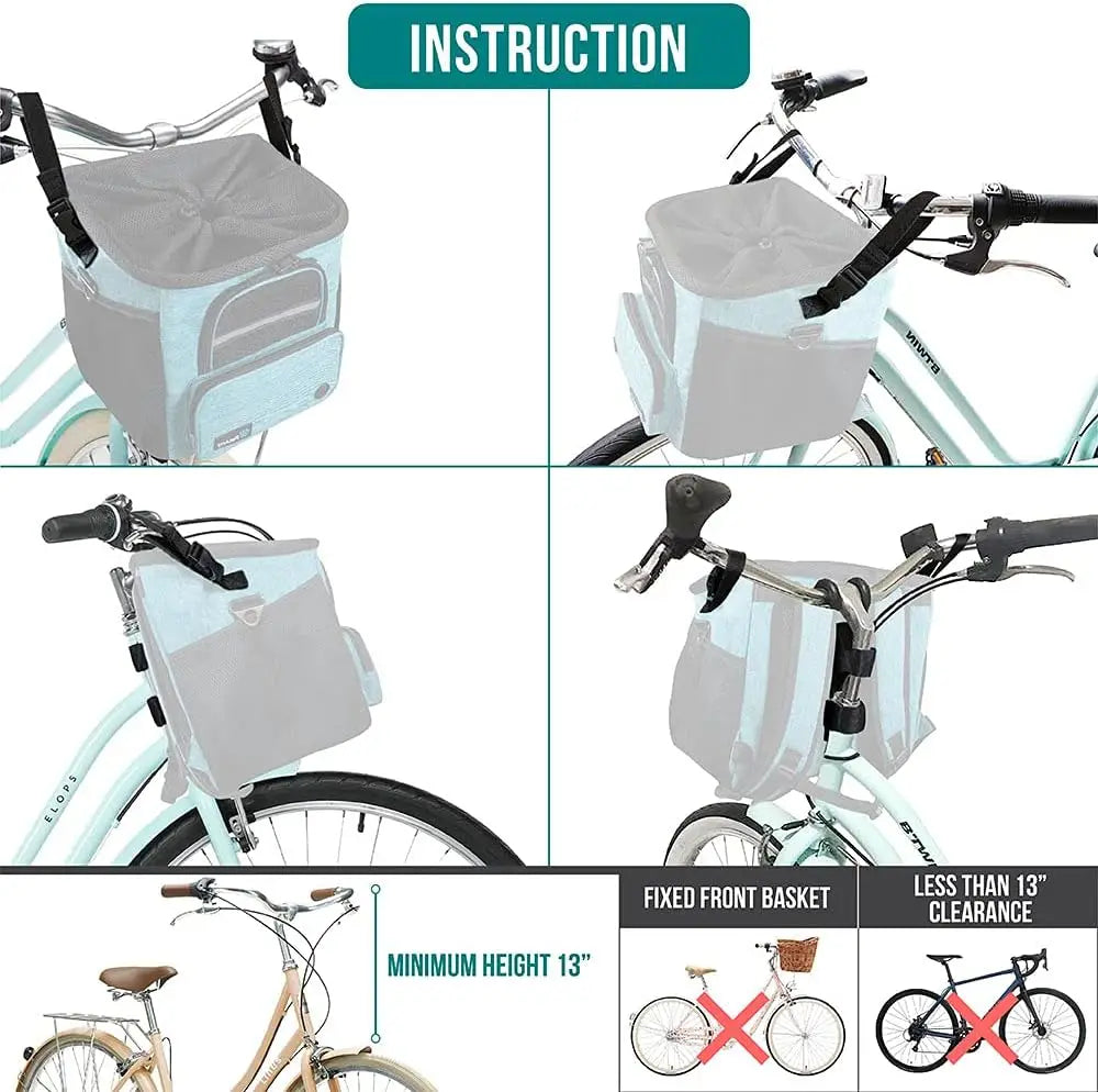 Soft-Sided Dog Bike Basket Front Handlebar Carrier