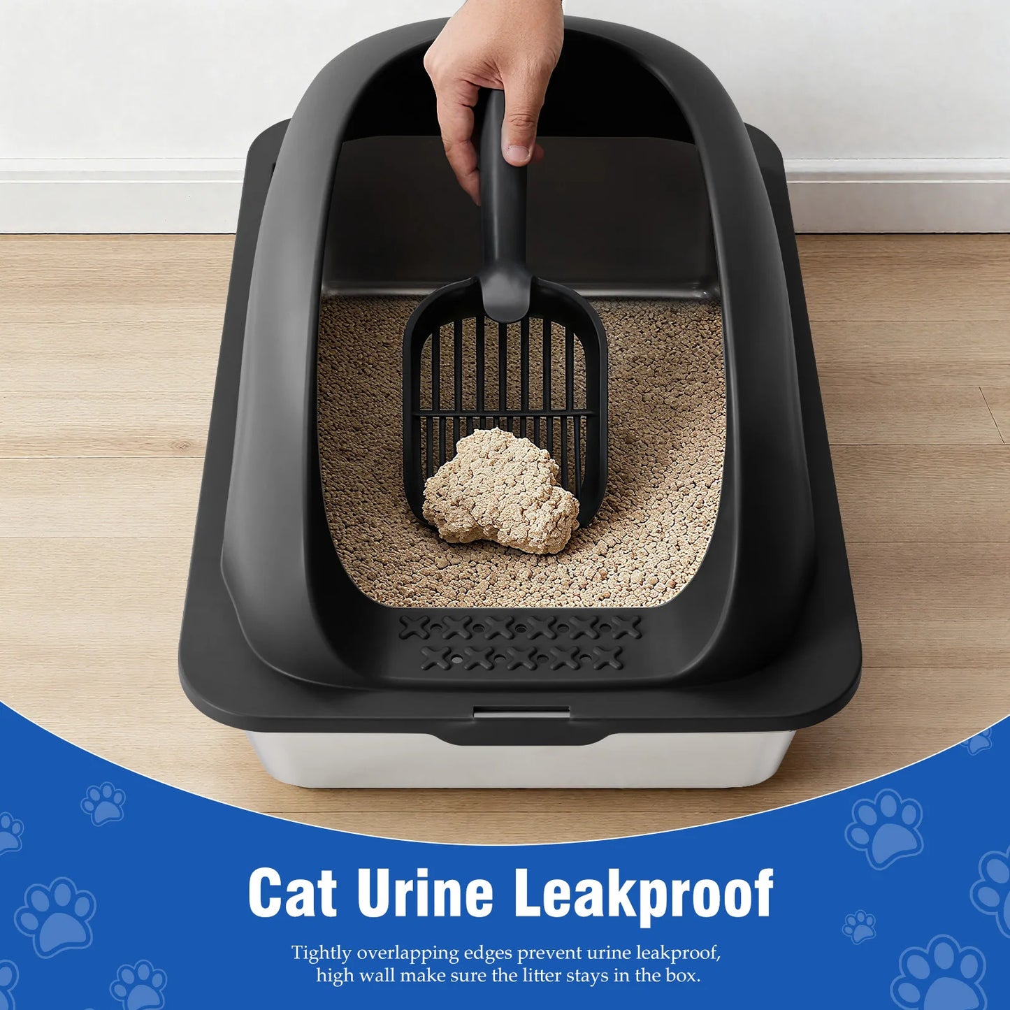 JHK Stainless Steel Cat Litter Box With Lid And Mat