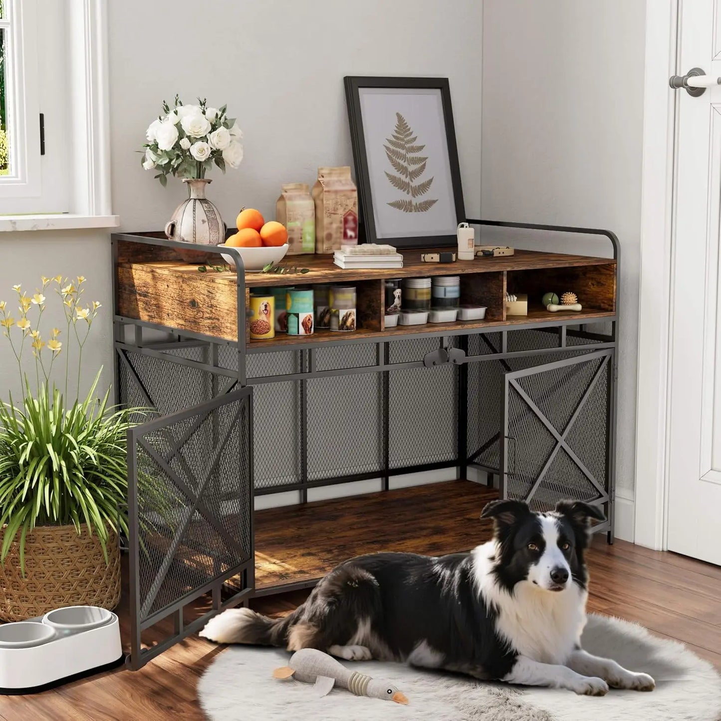 Heavy Duty Wooden Dog Crate End Table With Drawers
