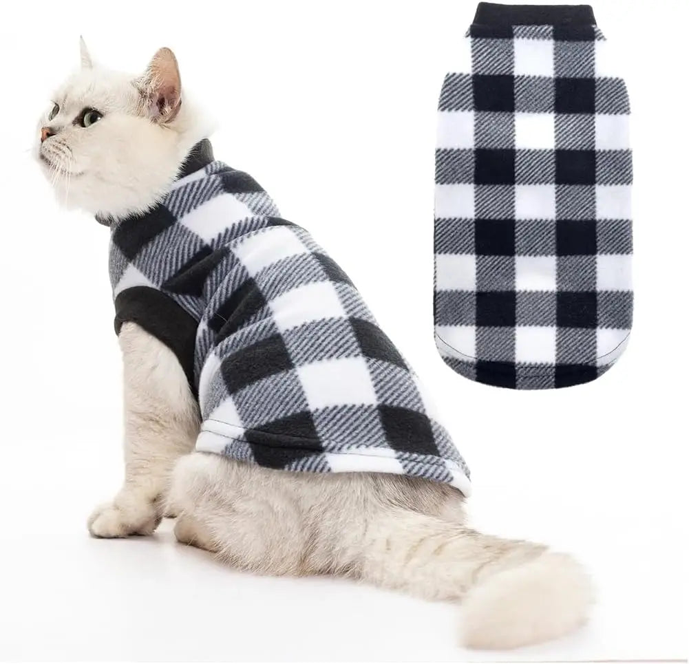 NONECN Plaid Cat Sweater Fleece Hoodie Vest