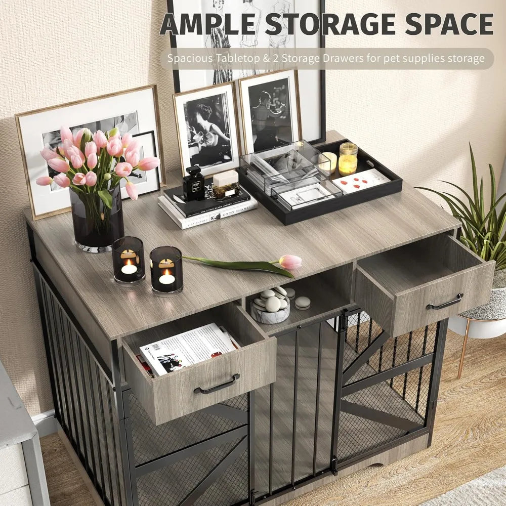 Heavy Duty Metal Dog Crate Furniture With TV Stand