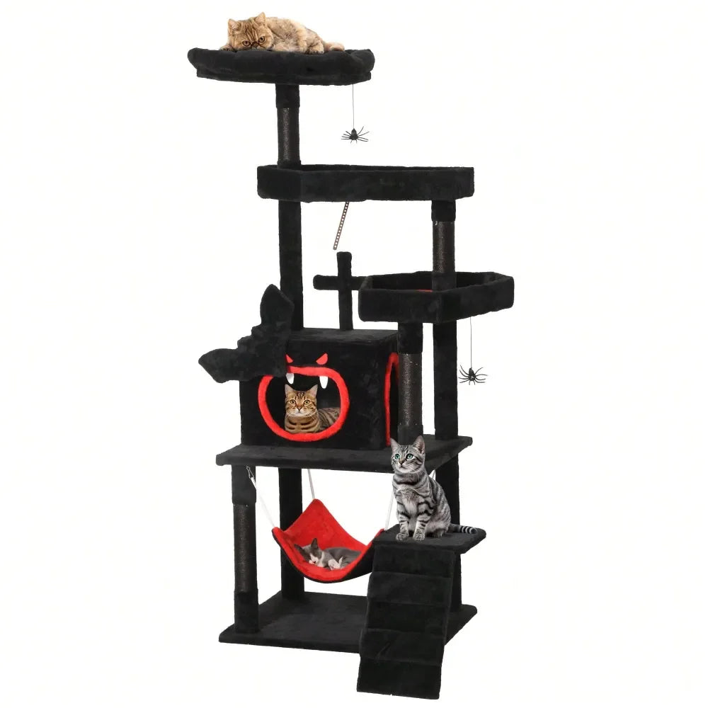 Gothic Cat Tree Tower For Indoor Cats With Spider Hanging