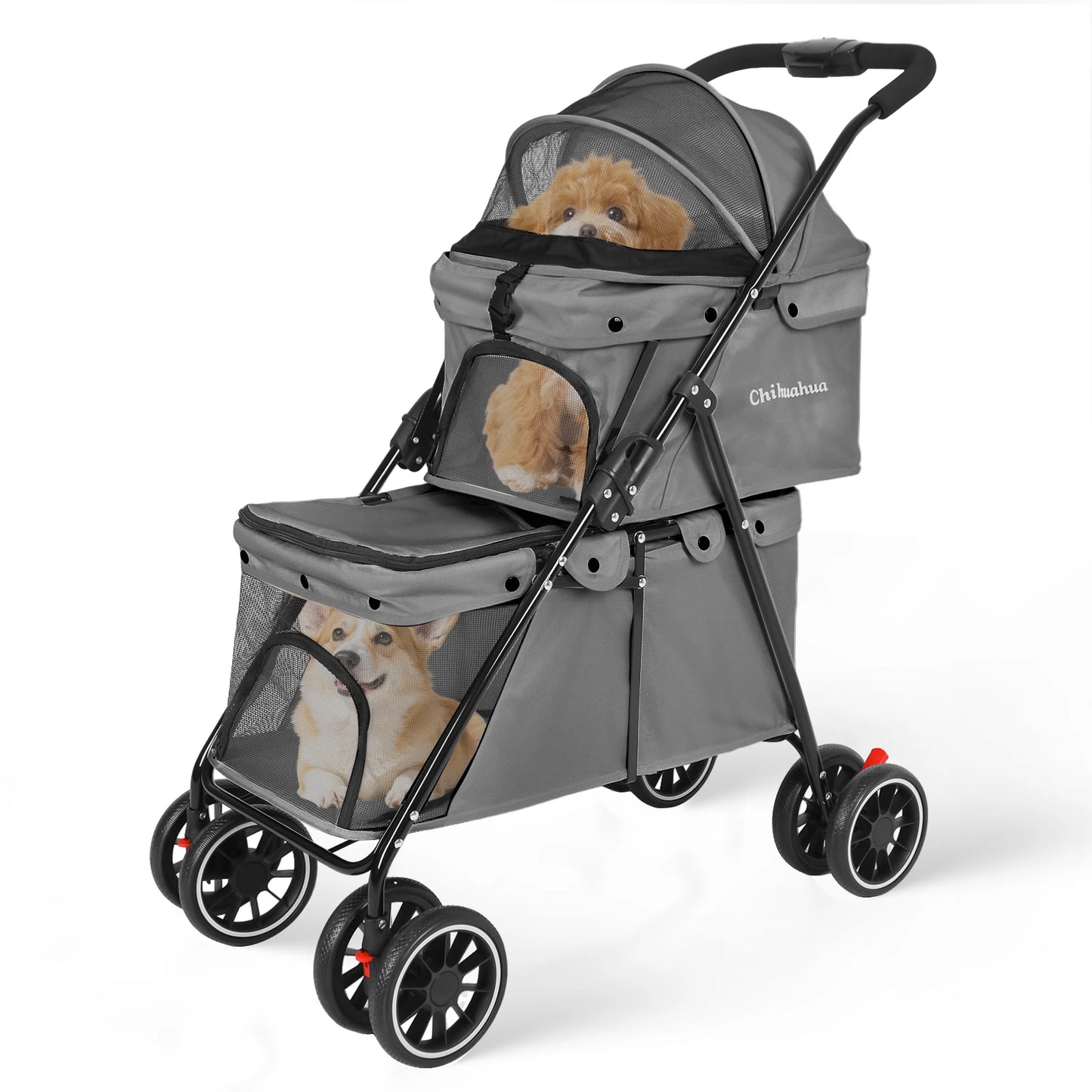 CHIHUAHU Foldable Double Pet Stroller With Detachable Carriers