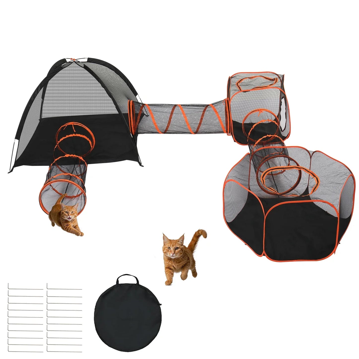 Outdoor Cat Enclosures for Indoor Cats, 6 in 1 Portable Cat Play Tent with Tunnels and Cat Houses for Indoor Outdoor, Cat Plaype