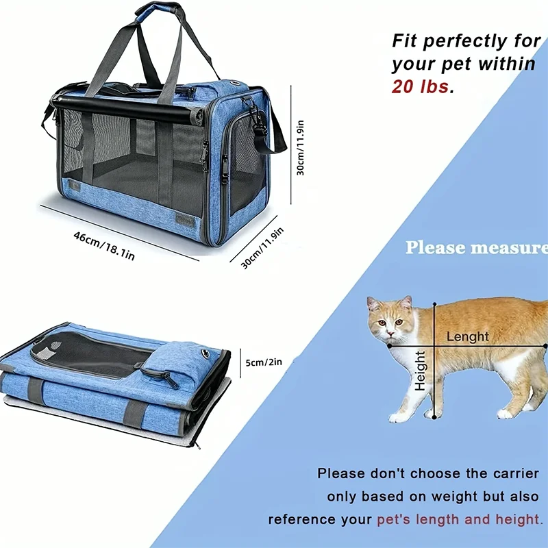 1pc Large Cat Bags Portable Dog Carrier Bag Mesh Breathable Folding Handbag Airline Approved Travel Pet Bag Kitten Transport Bag