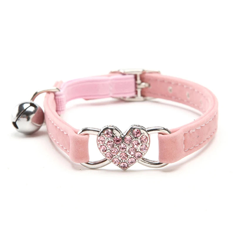 NONED Heart Charm Bell Cat Collar Elastic Adjustable Velvet