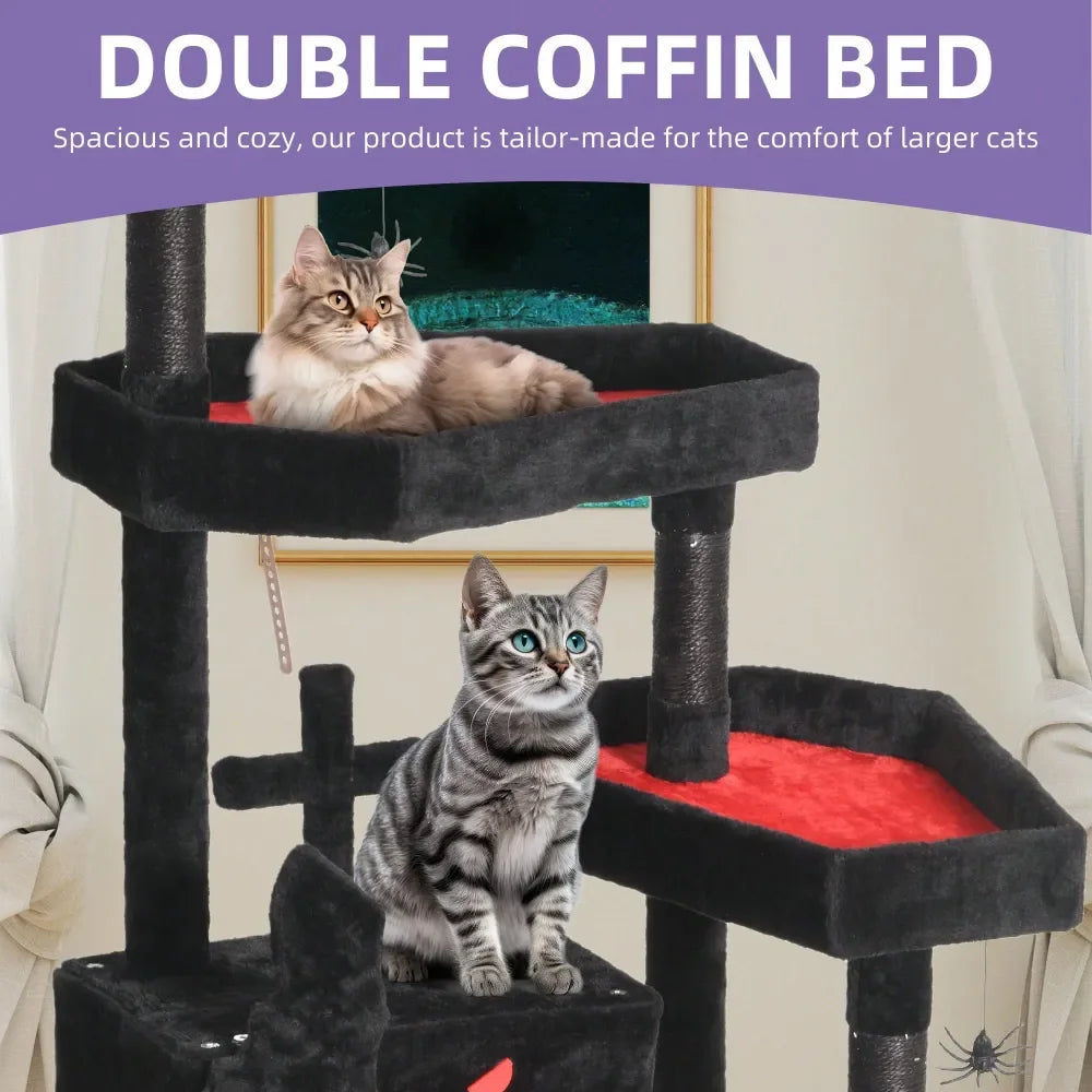 Gothic Cat Tree Tower For Indoor Cats With Spider Hanging