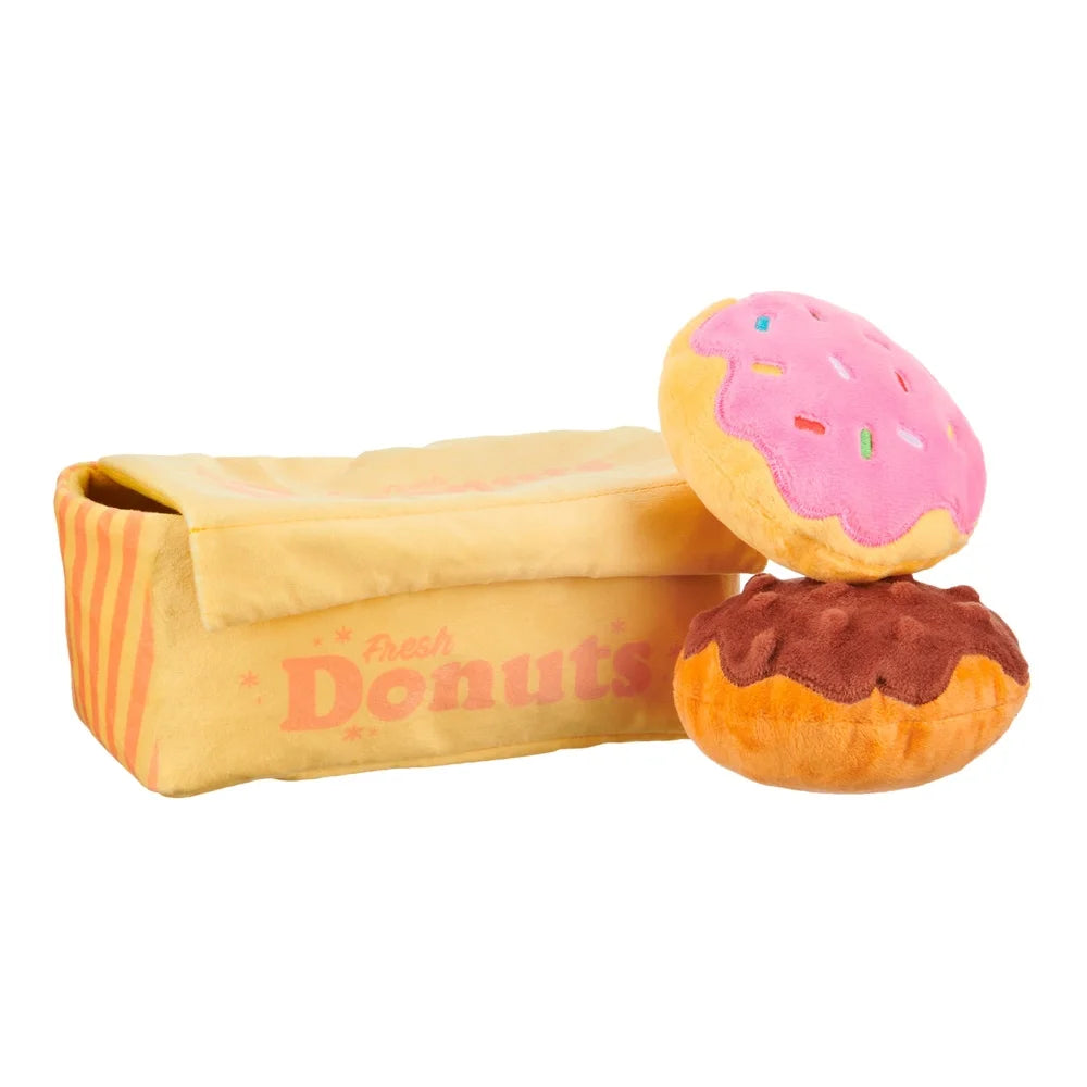 Interactive Plush Donut Dog Toy Crinkle Treat Dispenser Squeaky
