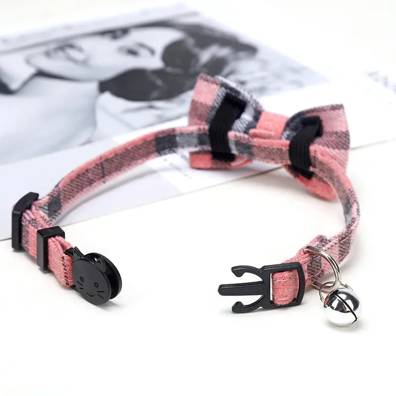 Cat Collar With Bow Tie And Bell Adjustable Elastic Strap