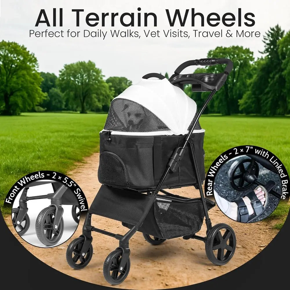 Compact 3-in-1 Pet Stroller and Carrier - Portable Design for Cats & Dogs, Safety Lock, Storage Basket