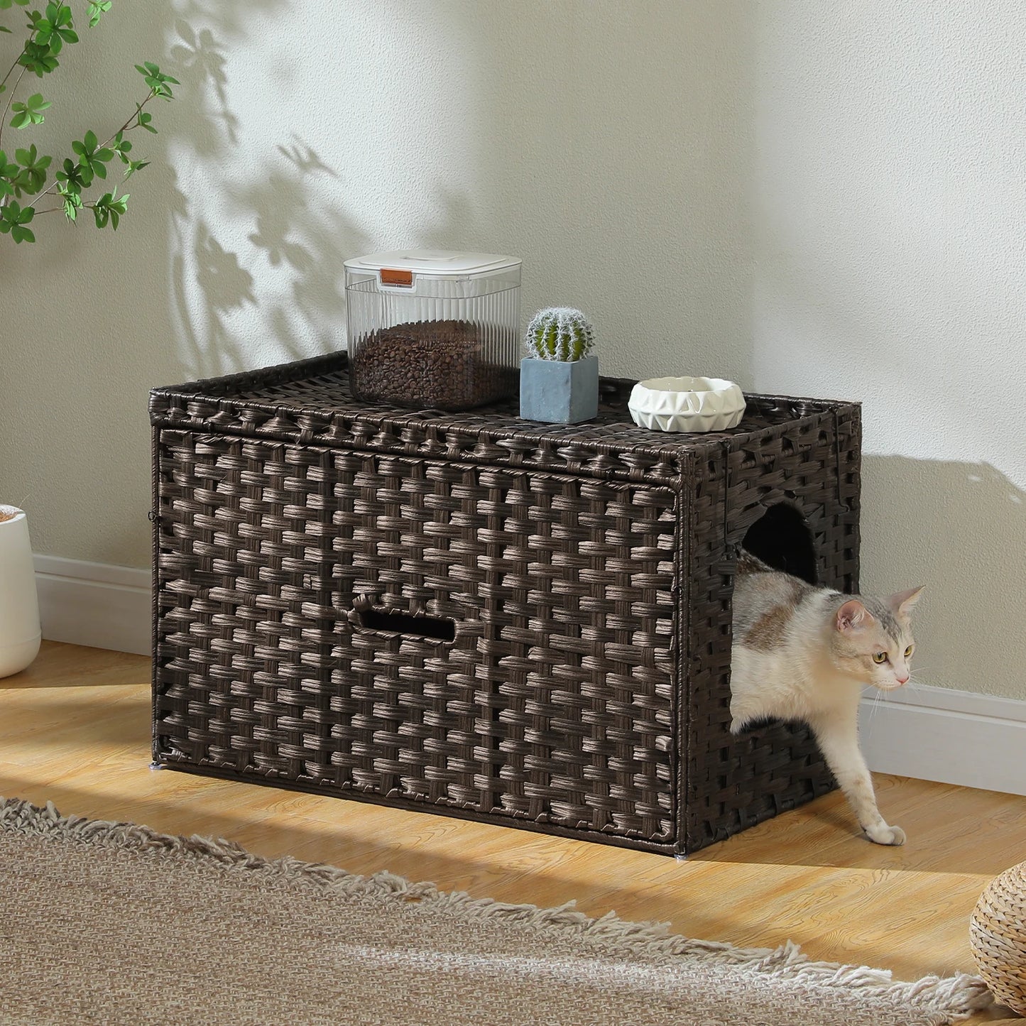 PEQULTICN Rattan Cat Litter Box Enclosure With Taller Doorway