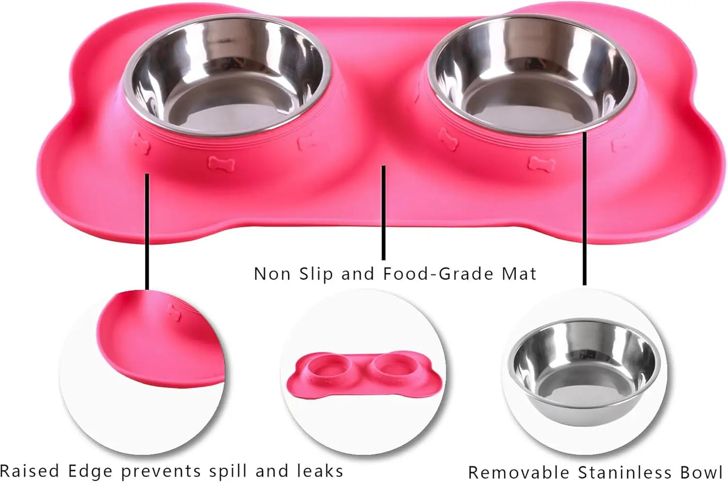 Stainless Steel Dog Bowls With Non-Slip Mat And Food Scoop