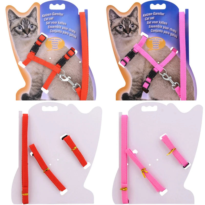 Adjustable Cat Collar Harness Leash Set Nylon Kitten Friendly