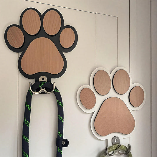 Paw Print Wooden Dog Leash Hanger Wall Hook Holder