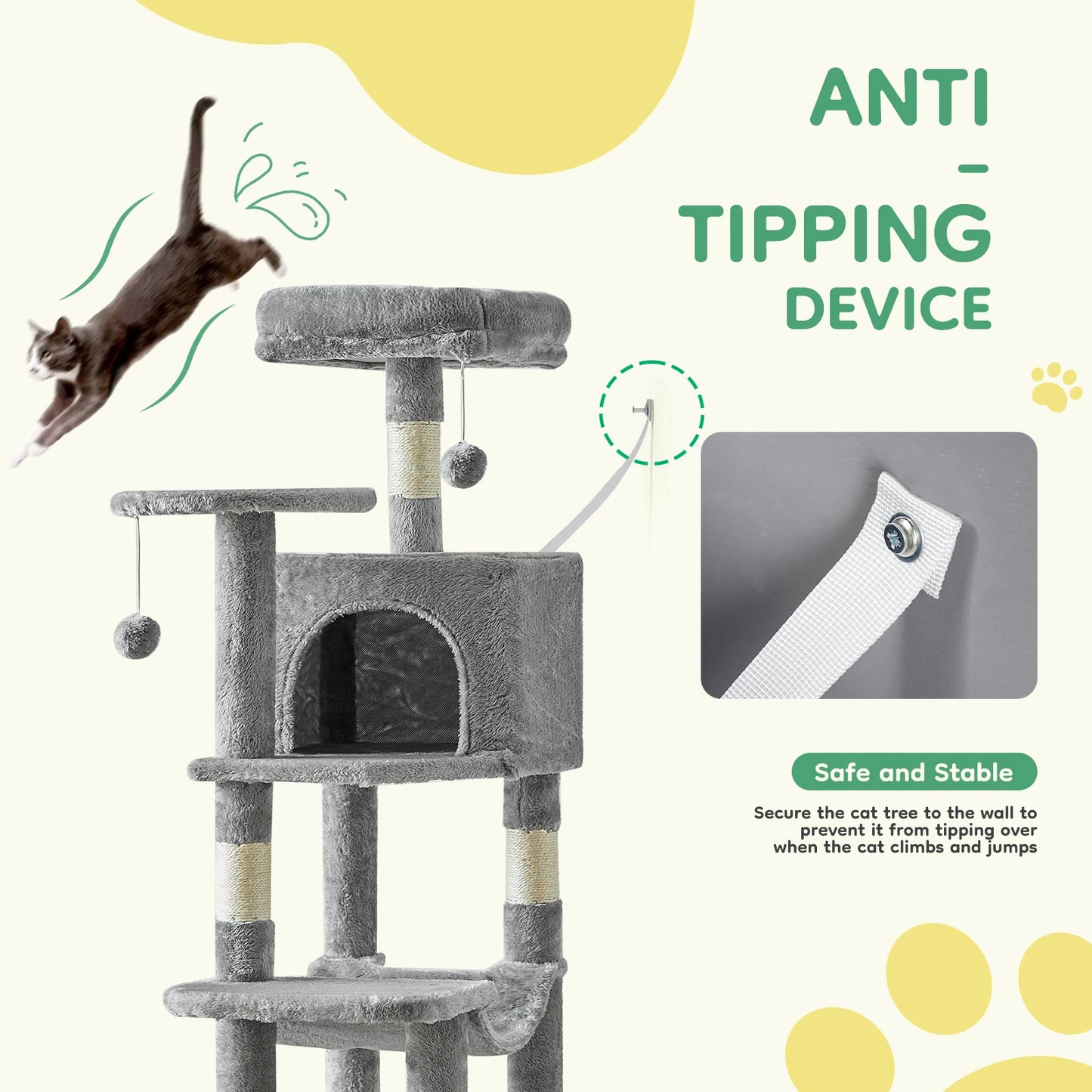 JHK Cat Tree Tall Multi-Cat Climbing Tower Sisal Posts