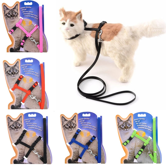 Adjustable Cat Collar Harness Leash Set Nylon Kitten Friendly