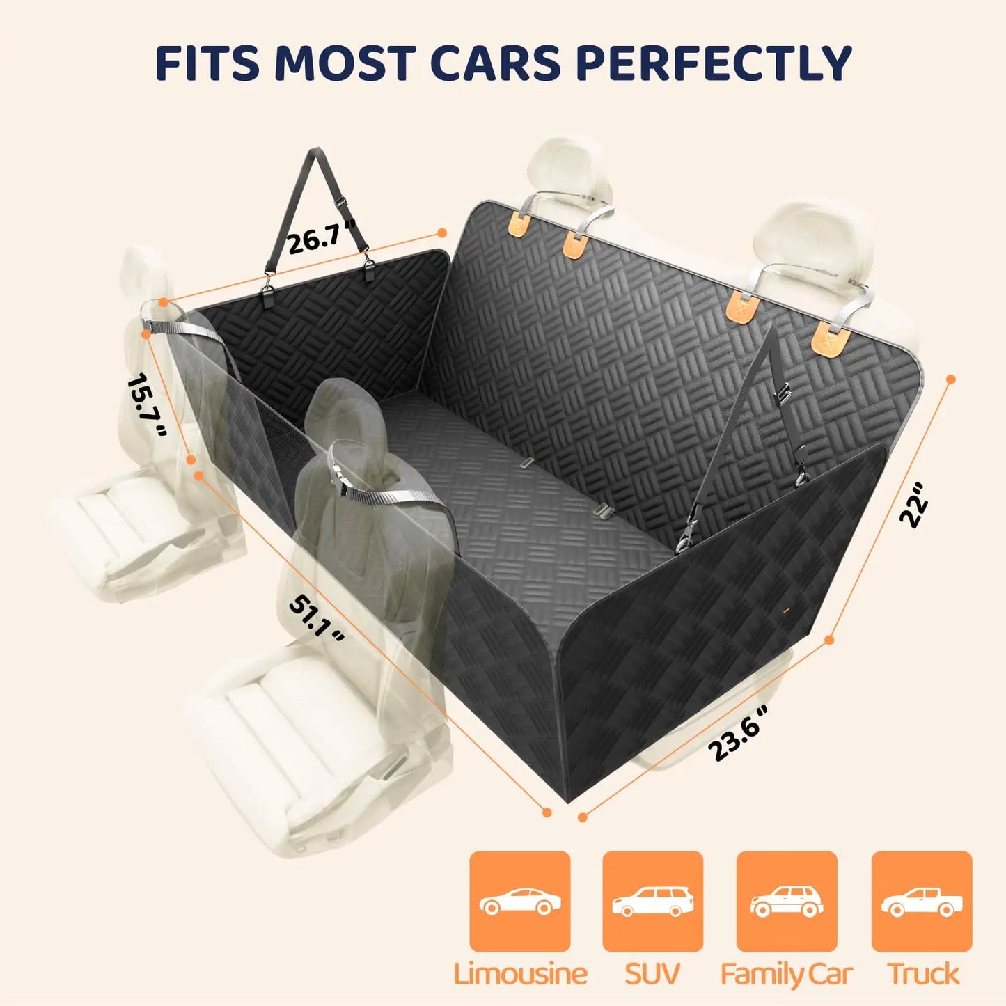 NONECN Car Rear Seat Dog Cover Hammock Extender Load Bearing