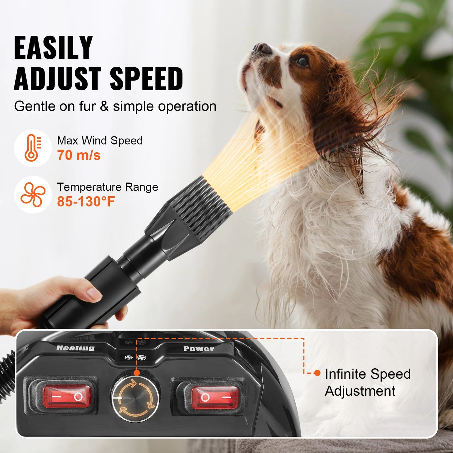 SucceBuy 2000W Dog Dryer Adjustable Speed Nozzles Grooming