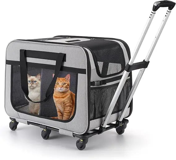 Double Pet Carrier With Wheels For Small Dogs And Cats