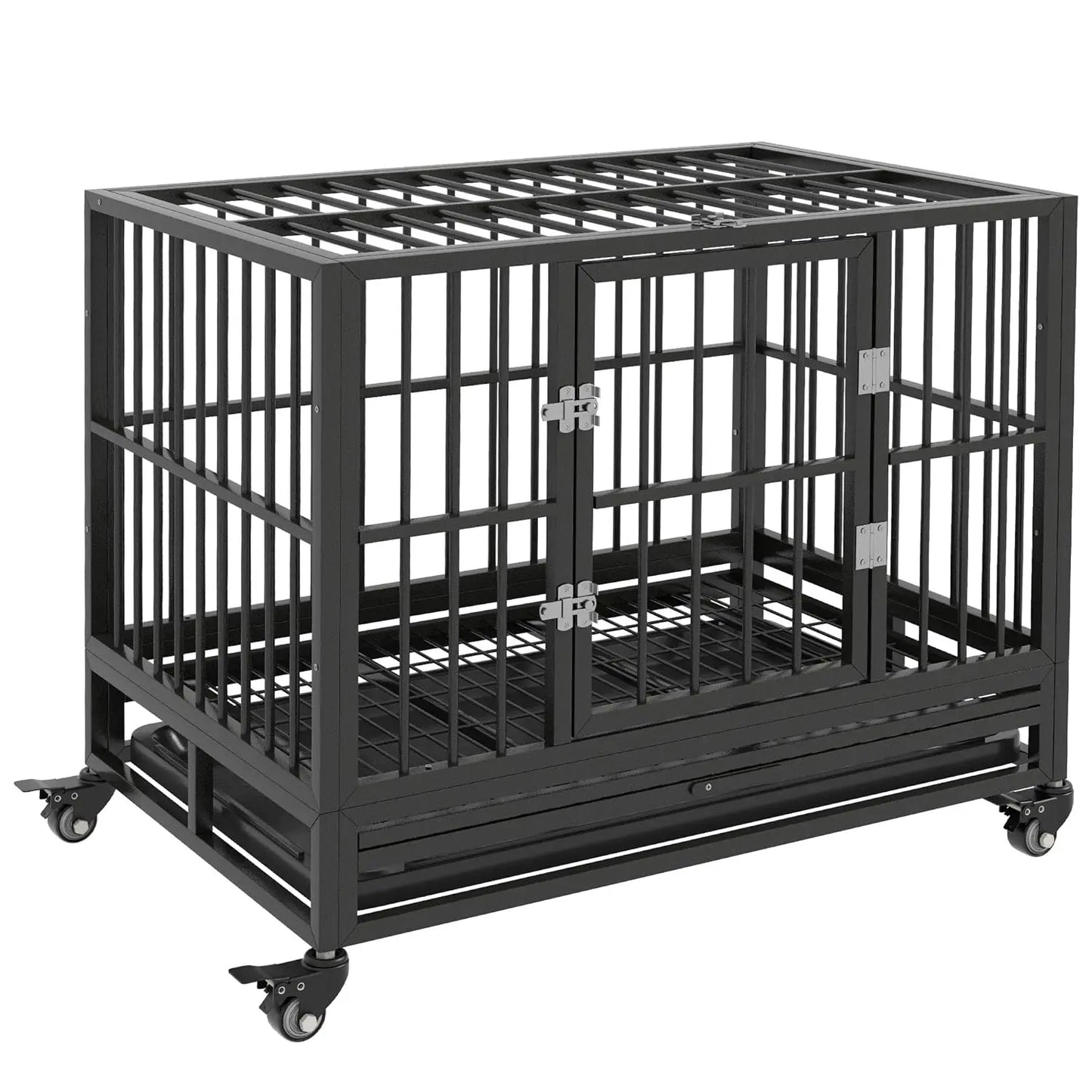 Heavy Duty Dog Crate With Lockable Wheels And Tray
