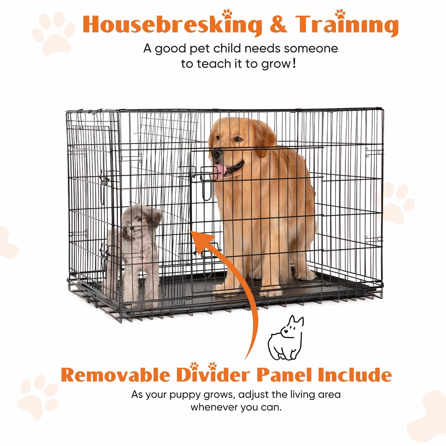 JHK Folding Metal Dog Cage With Leak Proof Pan