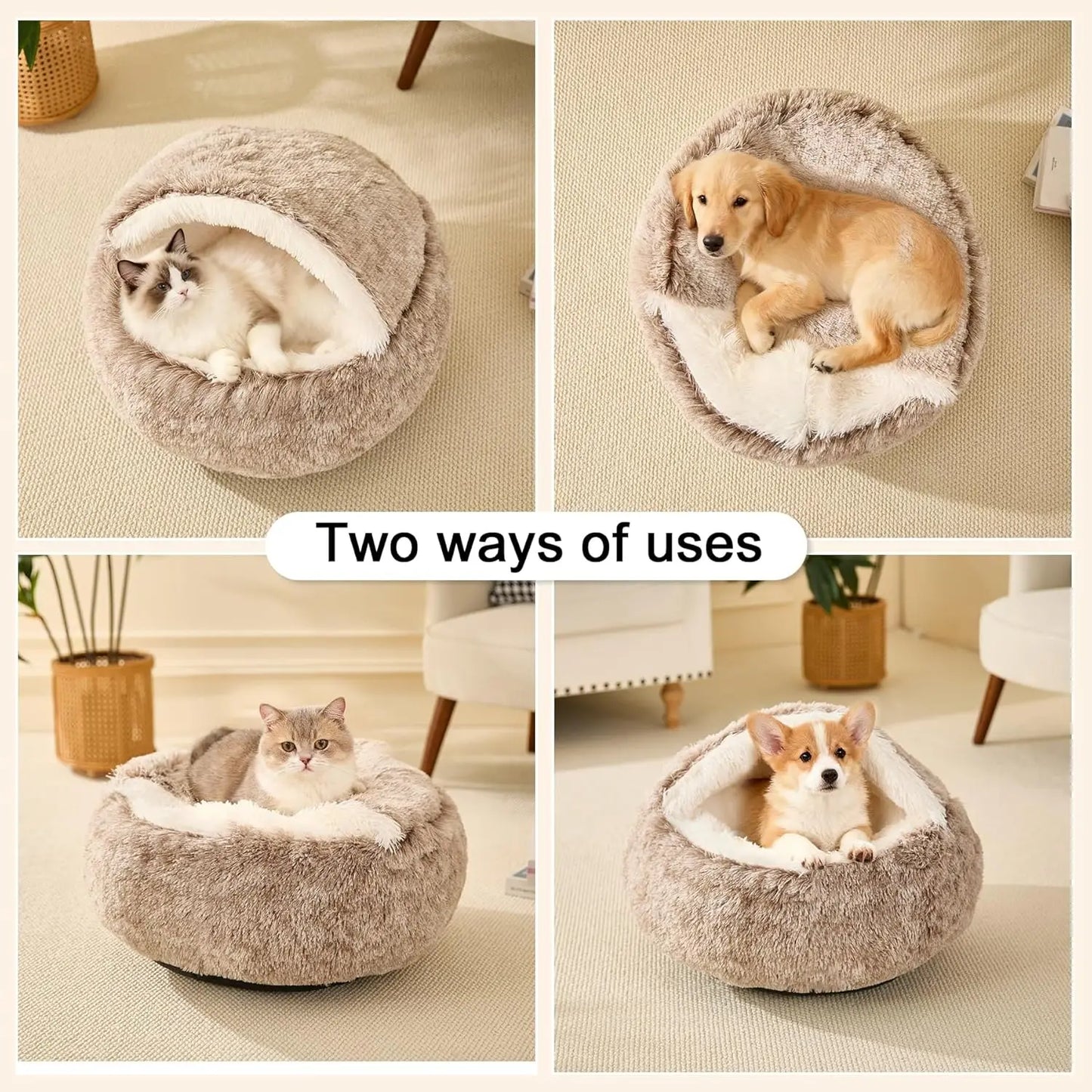 Cozy Hooded Pet Bed For Cats And Small Dogs With Removable Washable Cover